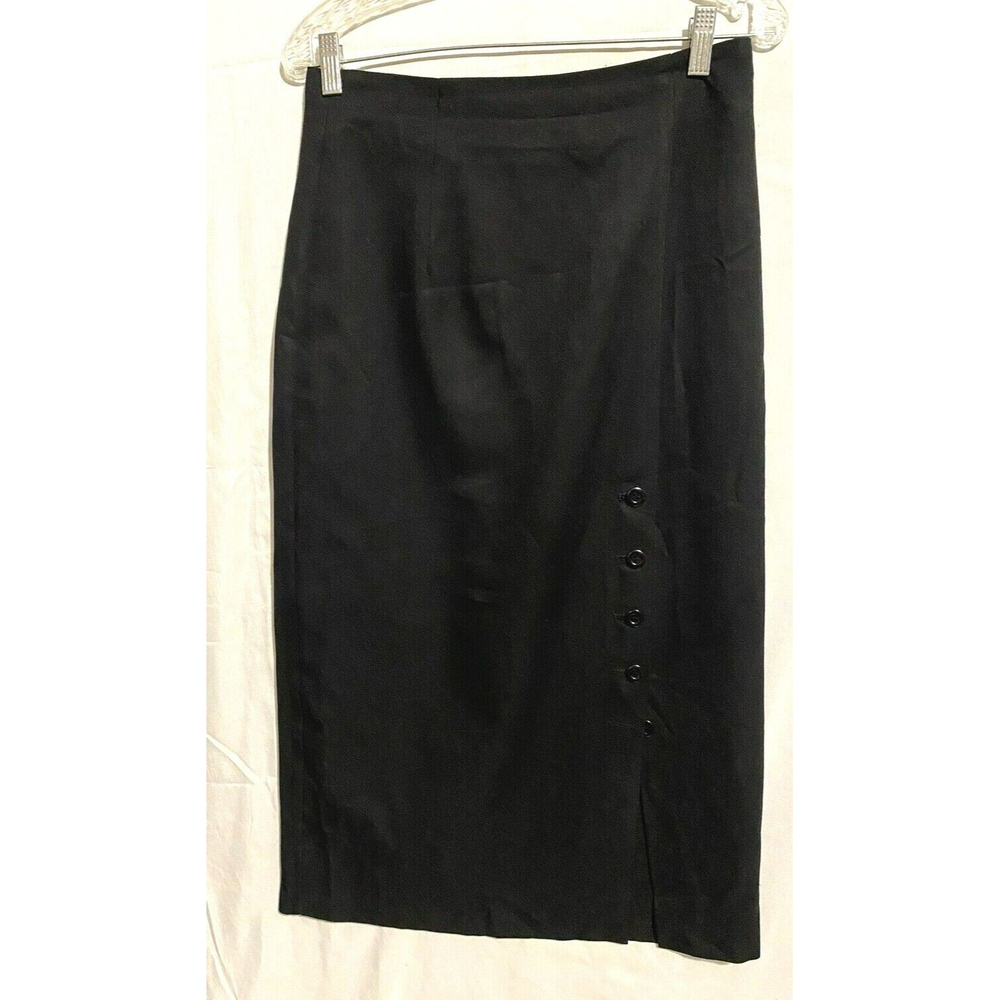 Vintage Studio C Unite Skirt 12 Women Black Maxi Button Up Front Flirty Slit